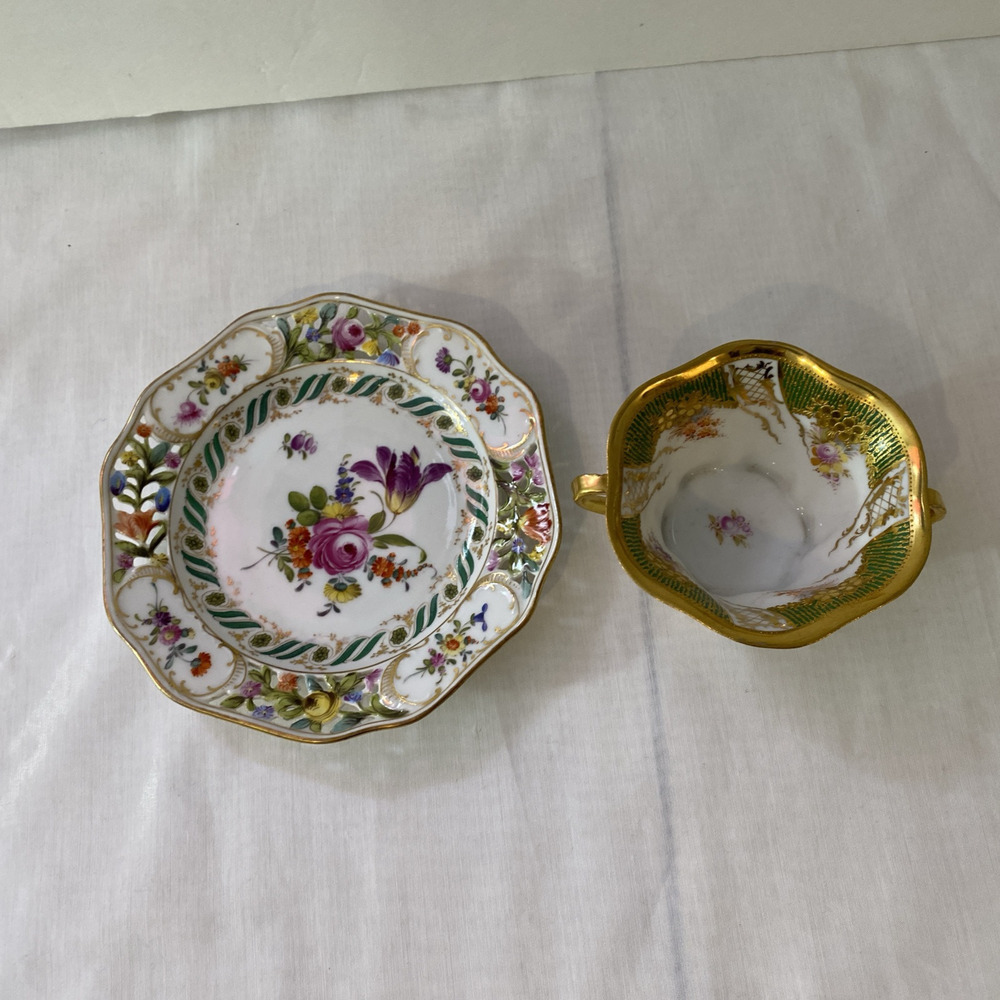Antique Dresden 28936 demitasse cup and saucer, hand painted (not matching)